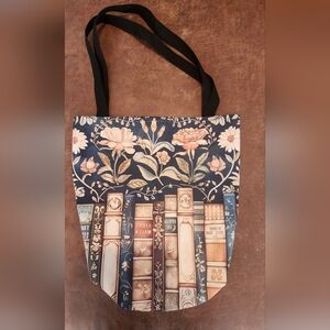 Floral And Book Print Tote Bag
